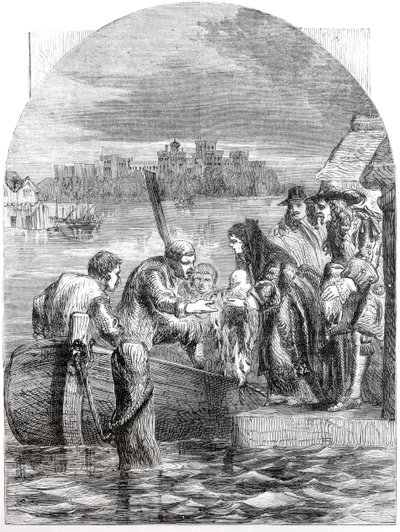 The Flight of the Queen of James II, December 1688 by English School